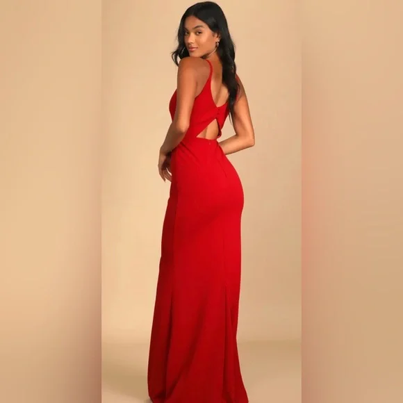 bridal backless dress Mermaid V Neck Backless Red Lace Long Prom Dress, Mermaid Red Formal D –  abcprom main image 1